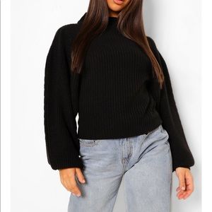 Boohoo High Neck Chunky Knit Balloon Sleeve Jumper